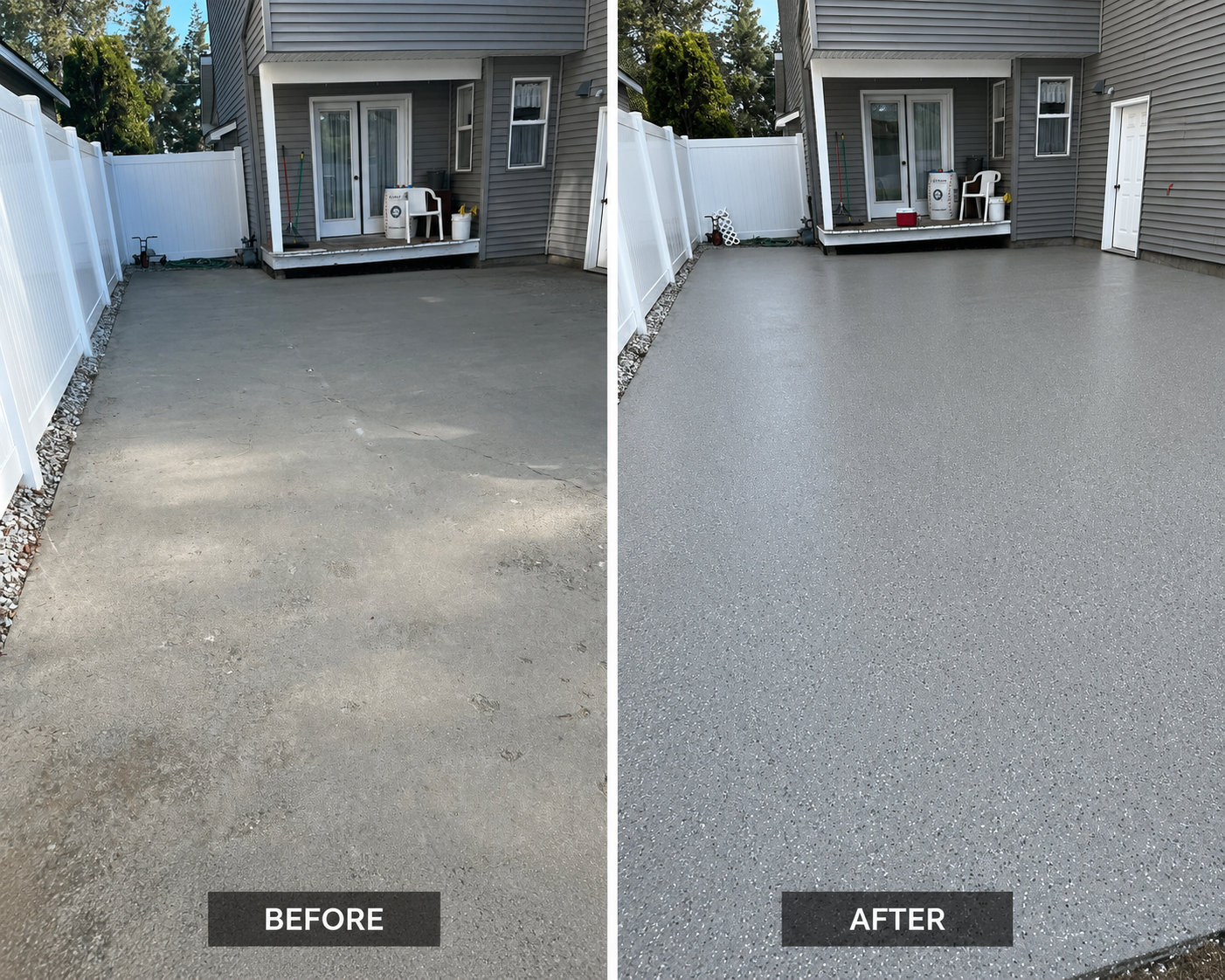 Before and after: 900 sq ft outdoor patio with Santa Fe hybrid coating