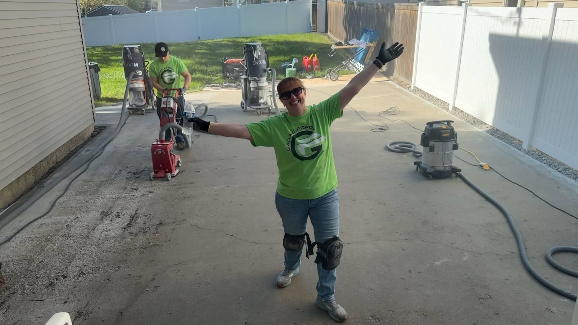Garage Force crew prepping a backyard patio