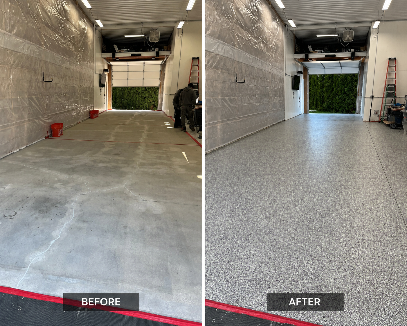 Before and after: 1,300 sq ft shop with full-chip gravel coating